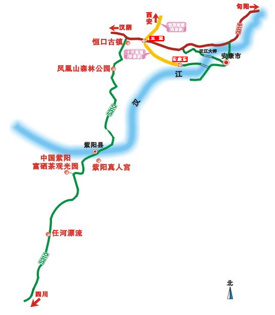 以安康为旅游过境地推介沿途主要景区--省道310"瀛湖镇"至"麻柳镇"
